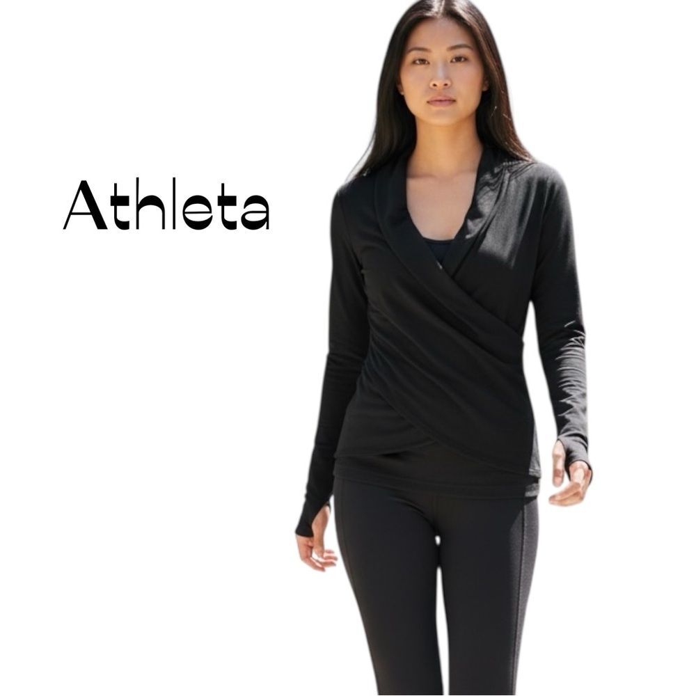 Athleta Dark Gray Faux Wrap Long Sleeve Top NWOT Size XS Sporty GorpCore